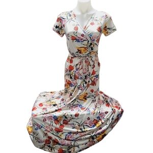 * Melynnco small foux wrap dress floral print 53" long midi Cottage Core
